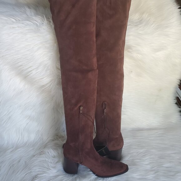 Forever 21 Brown Over The Knee Side Zipper Suede Boot SZ 6 - Picture 7 of 13